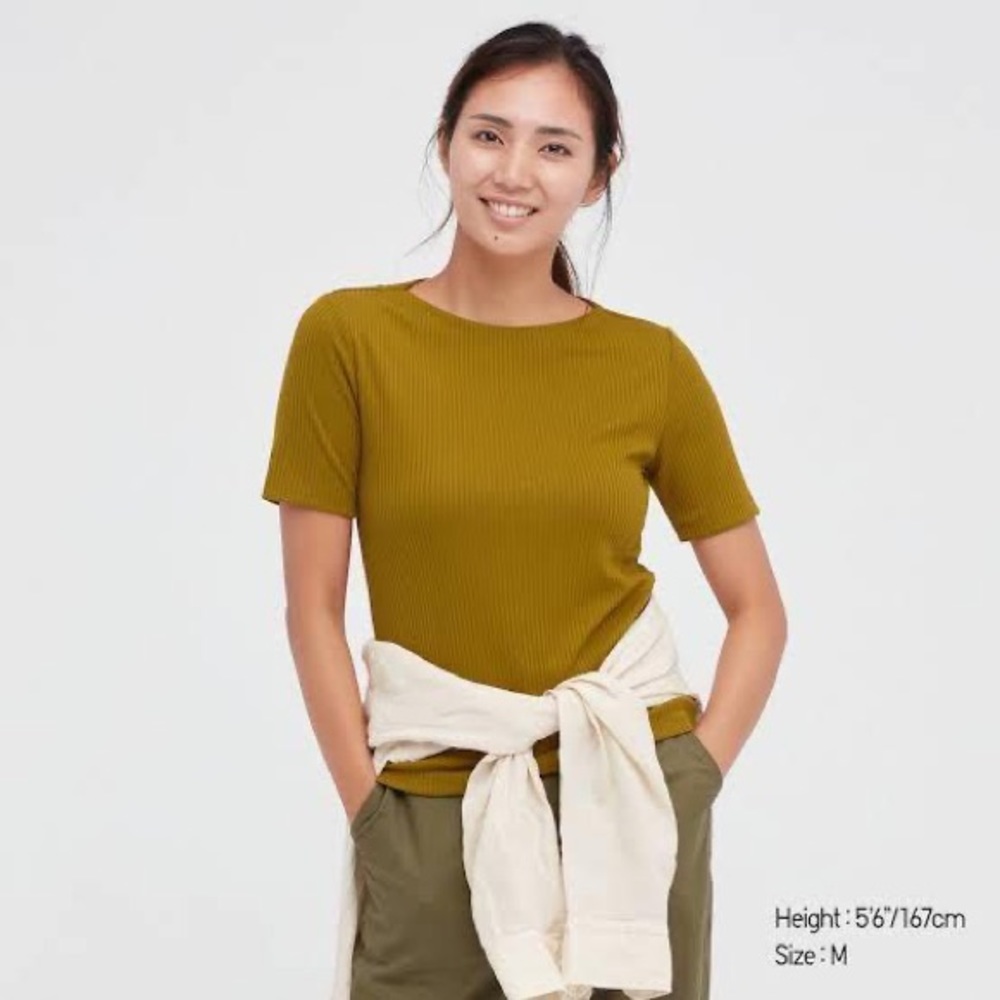 Uniqlo Women’s Sweater Ribbed Boat Neck Short Sleeve Cotton Size Small